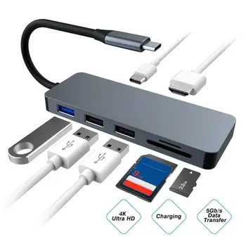 

7 in 1 Type-C PD to 4K HD HDMI USB3.0 2.0 Micro-SD TF Reader Hub Dock Adapter