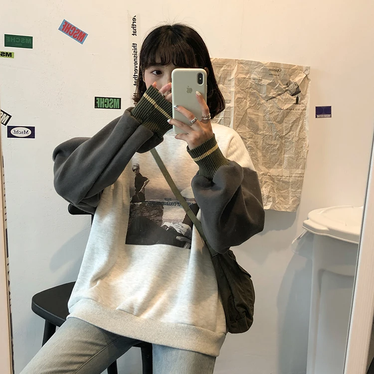 Женские кофты японский Harajuku Ulzzang Повседневный свободный Ins винтажный свитер с принтом Женская Корейская кавайная одежда для женщин