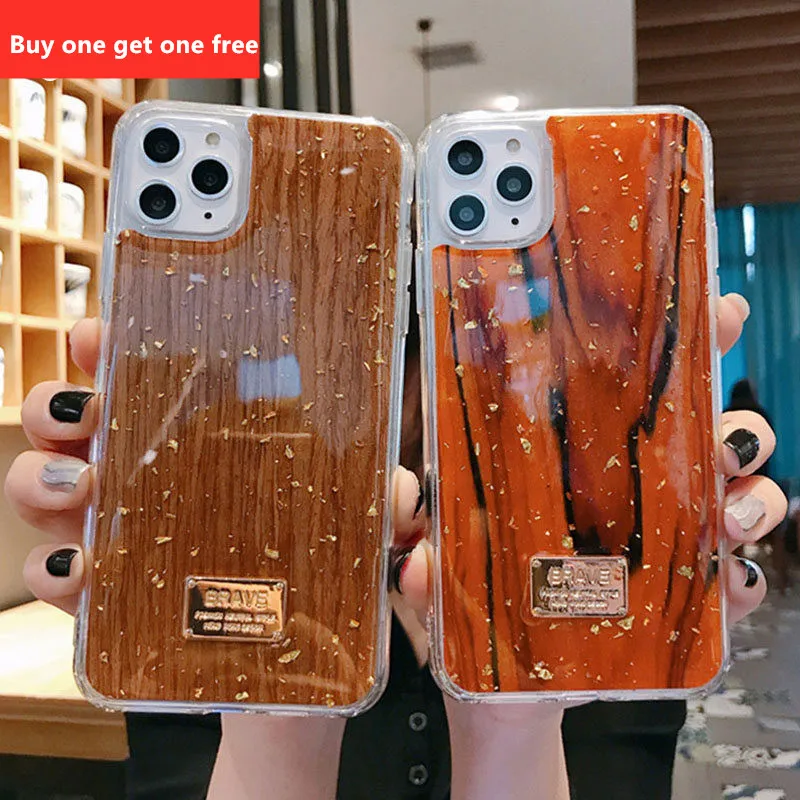 Имитация дерева блестящий чехол для телефона iPhone 7 8 Plus 11 Pro X XR XS Max Золотая фольга