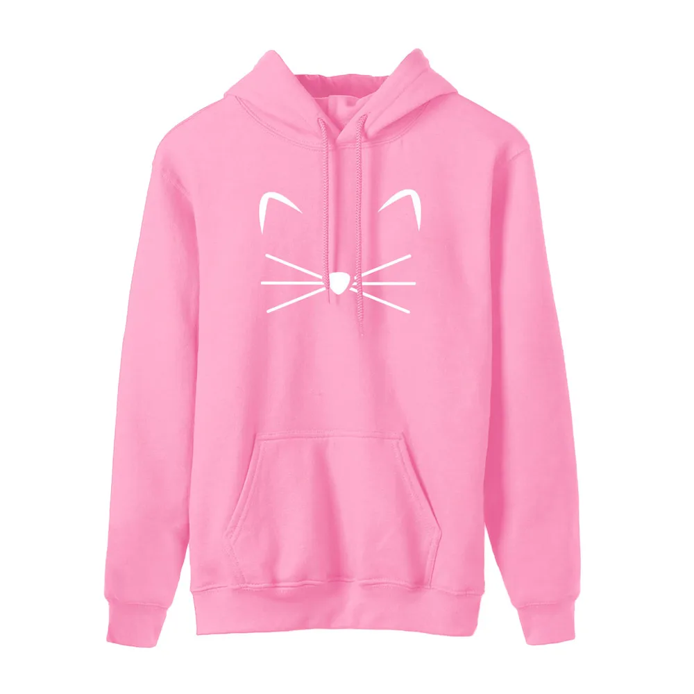

JAYCOSIN Trend Women Cat Printing Hooded Sweatshirt Casual Simple Long Sleeve Comfortable Soft Cute Blouse Pullover Tops