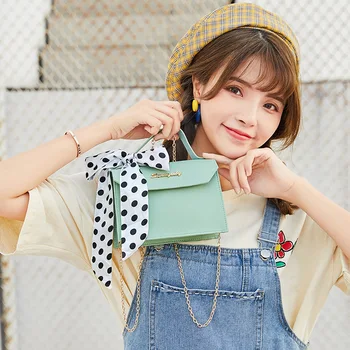

2020 X Summer Women's Square Messager Bag Soft Leather Silk Scarf Crossbody Bag Solid Color Cover Zipper Mini Shoulder Bag #20