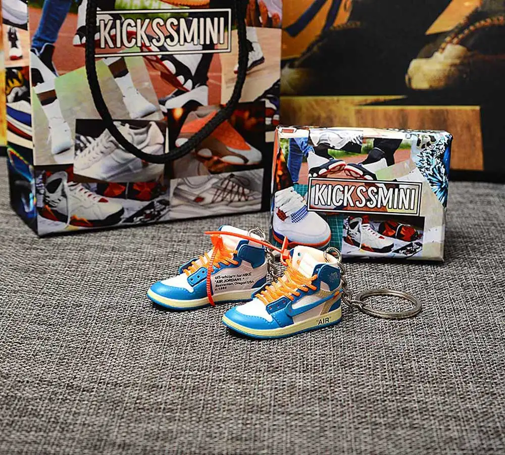 Дропшиппинг индивидуального поколения AIR JORDAN 1 Ретро OFFWHITE UNC Оранжевый 3D кроссовок модель сумка Подвеска парный брелок