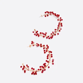 

Boho Red Resin ZA Drop Earring 2020 New Summer Gold Metal Flower Colorful Beaded Dangle Earring for Women Wedding Jewelry