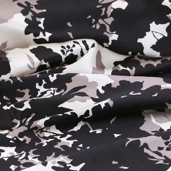 

114CM Wide 16MM Black Print Silk Crepe Plain Fabric for Summer Dress Shirt Clothes Skirt B249