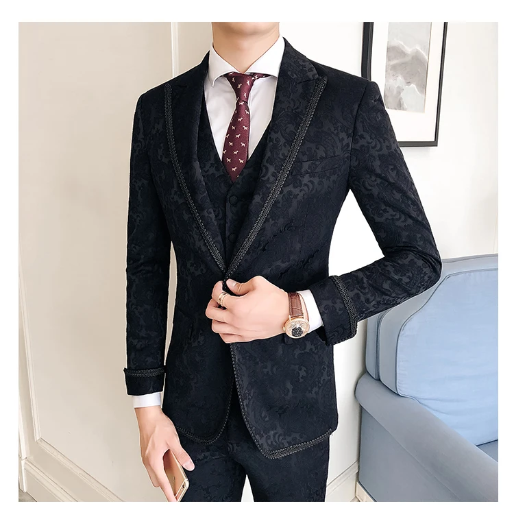 Барокко печати Свадебный костюм жениха Slim Fit мужской свадебный костюм мужской смокинг костюм ужин курить Terno Masculino Traje Novio