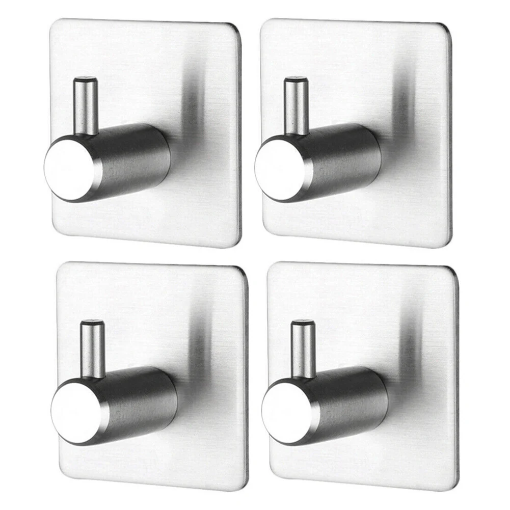 Kitchen and Living Room Set of 4PCS SUS304 Stainless Steel Heavy Duty Bathroom Self-Adhesive Hook， 3M Sticky Wall/Towel Hooks Without Drilling for Bathroom B Style 