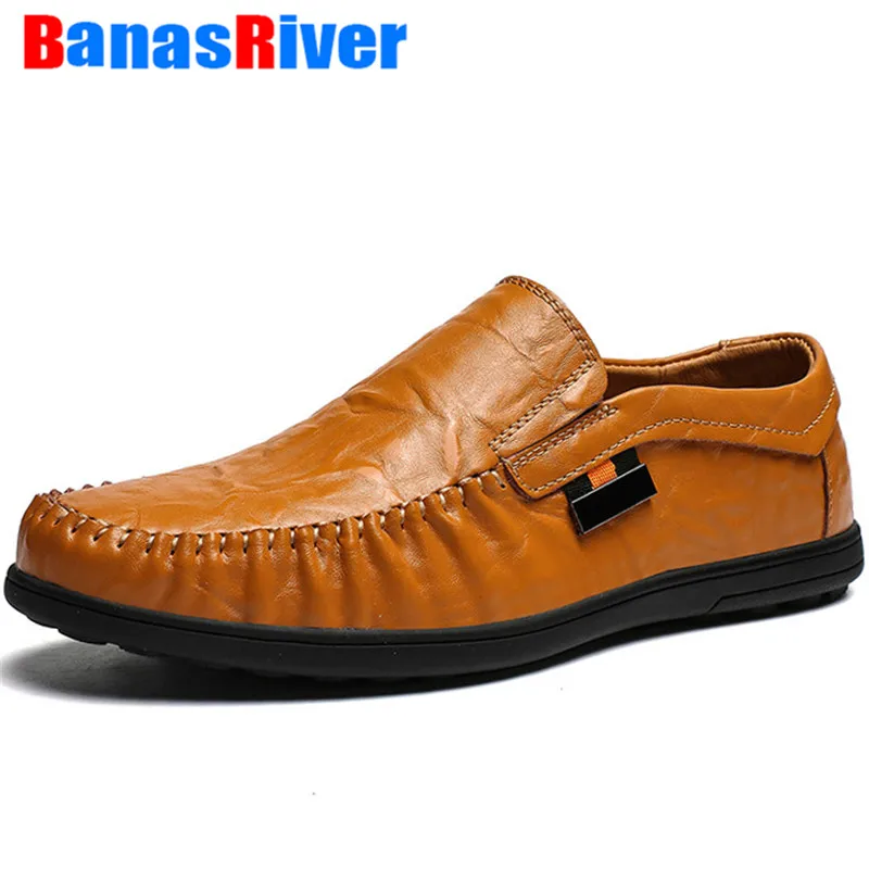 2020 Summer Leather slip-on Men Shoes Loafers Male Moccasins Handmade Flats Soft Breathable Casual Boat Driver Driving Footwear