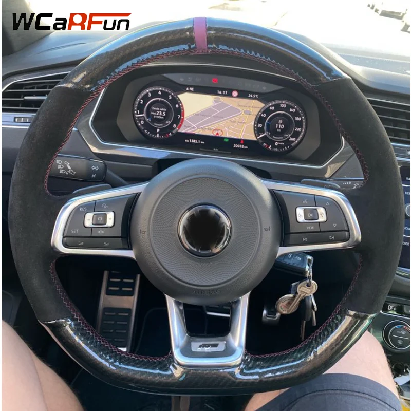 Coprivolante Per Auto Wcarfun Pelle Scamosciata Nera Per Volkswagen Golf R Mk7 Vw Golf 7 Gti Vw Polo Gti Scirocco 2015 2016