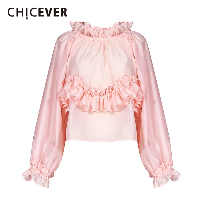 

CHICEVER Autumn Back Bandage Bow Female Shirt Flare Sleeve Loose Ruffles Patchwork Womens Tops And Blouses Fashion New Korean