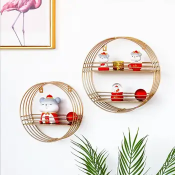 

Round Shape Metal Wall Rack Two layer Flower Vase Holder Coffee Shop Iron Wall Sundries Holder Wall Shelf Storage Holder
