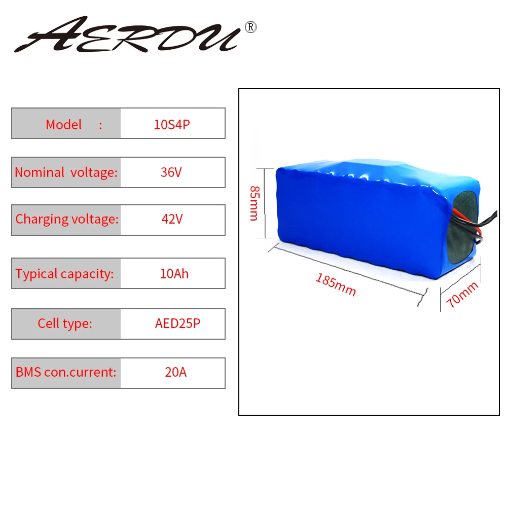 AERDU е-байка 36В 10Ah 10S4P 600 Вт 18650 литий-ионный аккумулятор с 42В 2A зарядное устройство 37V для xiaomi mijia m365 профессиональный самокат с расширенным диапазоном