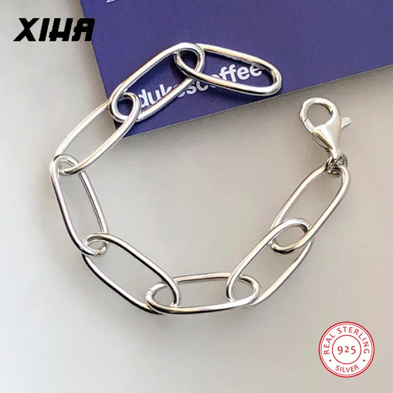 925 пробы серебряные большие звенья цепи женские браслеты и браслеты для женщин оснастки ювелирные изделия бохо ручной работы персонализированный браслет