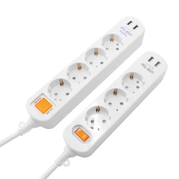 

Power Strip USB Socket Surge Protector 3AC EU Sockets German French Plug 2USB 5V 2A Charger For Phone Extension board Socket