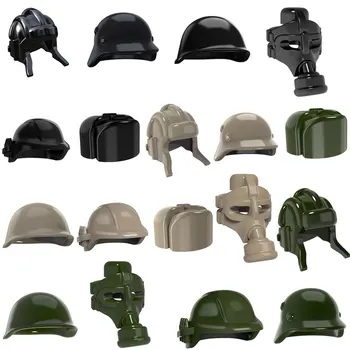 

10pcs WW2 MOC Soldier Trooper Helmet Military Hat Gas Mask USHANKA Building Blocks Bricks UK US German Army Gifts Toys