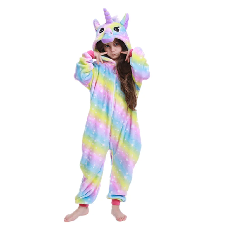 shine rainbow Kigurumi/Детские пижамы с единорогом для девочек; Детские фланелевые пижамы с динозавром из мультфильма; зимние пижамы для маленьких мальчиков; комбинезоны - Цвет: shine rainbow