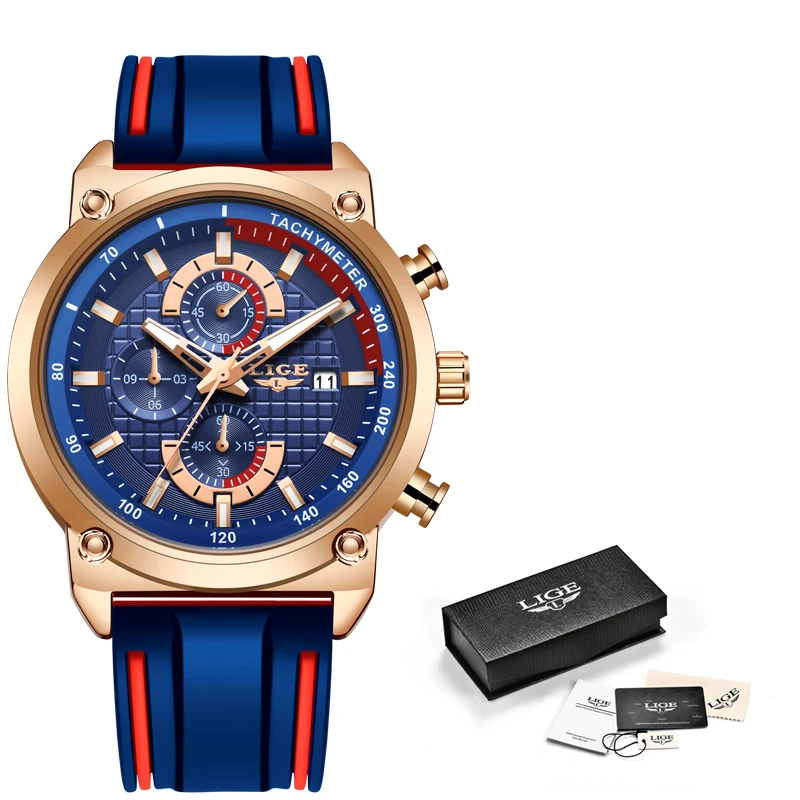 Lige New Mens Watches Top Brand Luxury Dial Clock Male Fashion Silicone Waterproof Quartz Gold-6