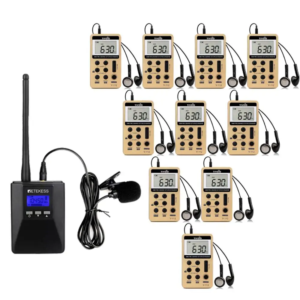 Retekess TR506 FM передатчик+ 10 шт. V112 FM радио приемник гид системы руководство церковной встречи система перевода - Цвет: Gold