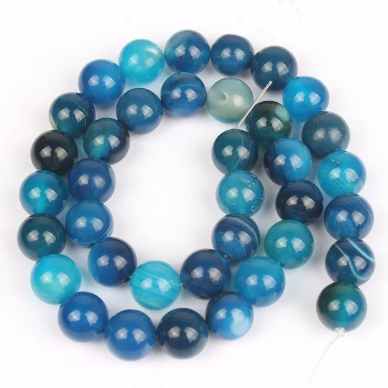 Blue Stripe Agate Бусины из натурального камня, агат, тигровый глаз, нефрит, бирюзовый кварц, круглые свободные бусины для DIY изготовления браслета, ожерелье 4, 6, 8, 10, 12 мм, 15 дюймов - Цвет: Blue Stripe Agate