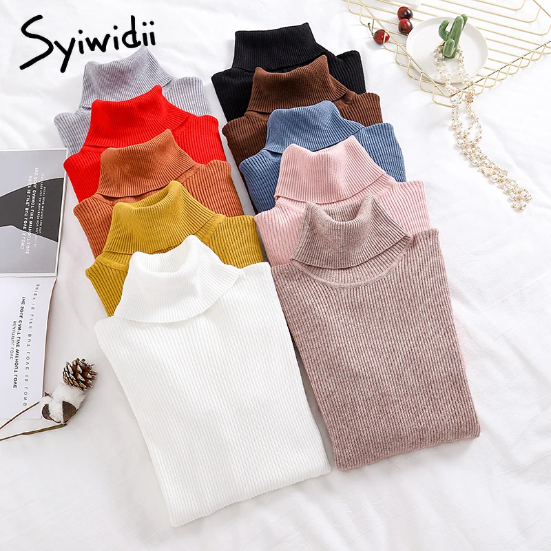 Hot Women Turtleneck Sweater Soft Striped Shirt Stretch Knit Pullovers Solid Casual Winter Autumn Fashion Ladies Korean Slim Top | Женская