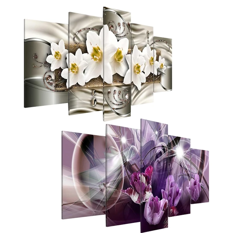 2Set 5 Panels 5D Diy Full Square Diamond Painting &quotAbstract Flowers&quot Multi-Picture Combination 3D Embroidery Kit Home Decor Styl | Дом и