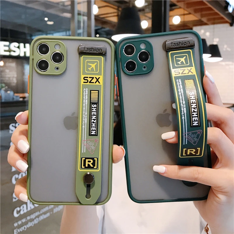 Модный Защитный матовый чехол с ремешком на запястье для телефона iPhone 12 11 Pro Max XR SE
