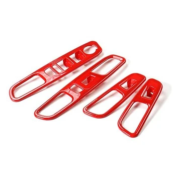 

for Jeep Renegade 2015-2020 Window Lift Switch Panel Trim Interior Accessories, ABS Red 4 Pcs