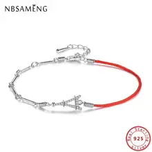 Подлинный 925 пробы Серебряный Эйфелева подвески в виде башни красная веревочная цепь браслет для женщин девушек регулируемые браслеты подарок ювелирные изделия