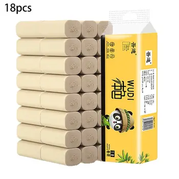 

18 Rolls Natural Bamboo Pulp Roll Paper Toilet Paper 4 Layer Thickened Soft Strong for Toilet,Towels,Home,Kitchen RVs