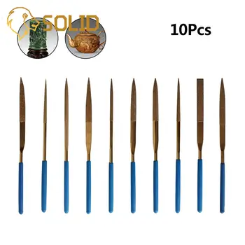

140/160/180mm Titanium Plating Diamond Mini Needle File Set Handy Tools for Ceramic Glass Gem Stone Hobbies and Crafts 10 Pieces