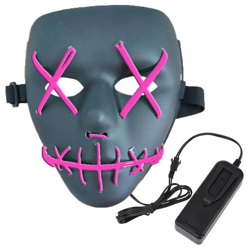 EL Luminous Glowing Masks Halloween Masquerade Makeup Party Decor Supplies Personality Decoration Light Up Masks Glow In Dark - Цвет: Фиолетовый