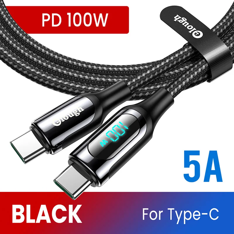 Elough LED 100W USB C To USB Type C Cable PD Quick Charge 4.0 Type-C Cable For Xiaomi POCO X3 Huawei Samsung Phone Charging Cord iphone cable Cables