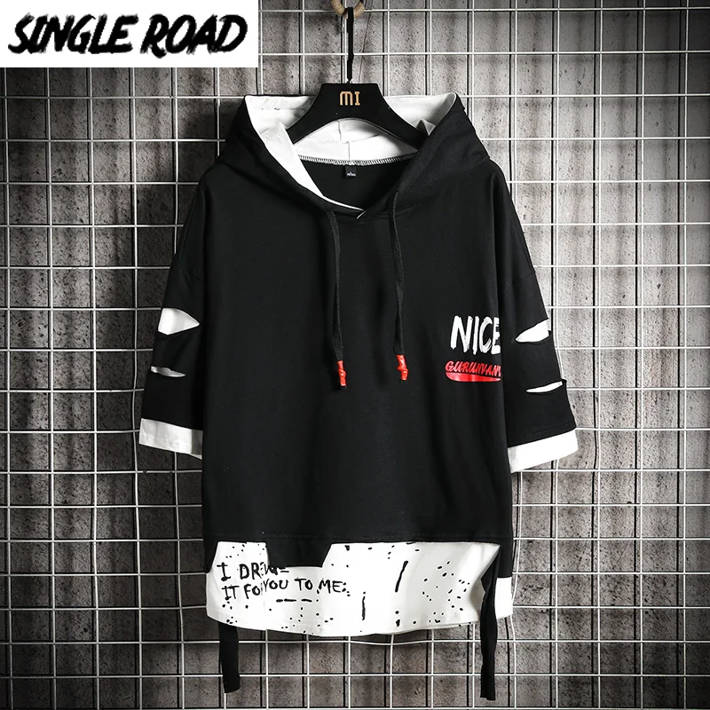 SingleRoad Men's Hoodies Ripped Summer Patchwork Ribbon Sweatshirt Male Hip Hop Harajuku Japanese Streetwear Black Hoodie Men SingleRoad Men's Hoodies Ripped Summer Patchwork Ribbon Sweatshirt Male Hip Hop Harajuku Japanese Streetwear Black Hoodie Men