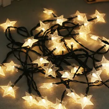 

4.9M 30LED Stars Copper Wire Fairy String Lights Solar Powered Light Garland Xmas Wedding Holiday Garland Decoration Lamp
