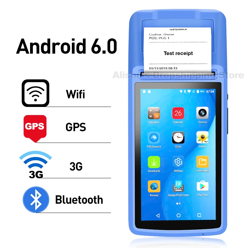 Ручной терминал Pos Android Прочный PDA с NFC 5 дюймов сенсорный 3G Wifi Bluetooth термопринтер 58