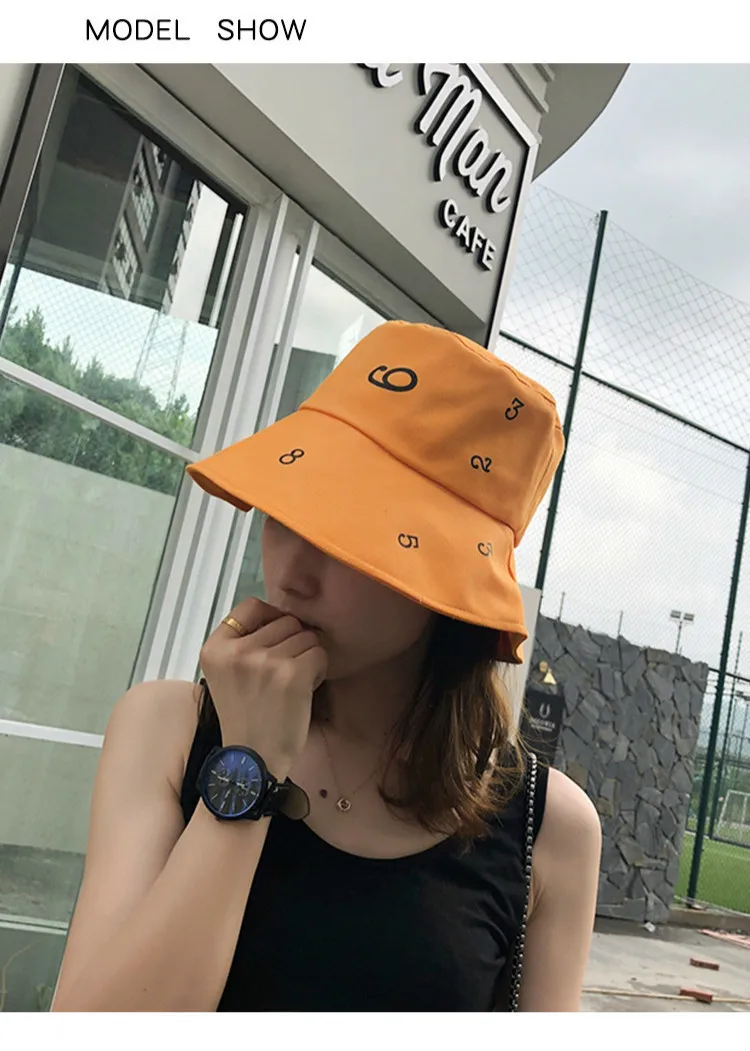 Bucket Hat Women Korean Graffiti Number Pattern Cotton Sun Hat Female Casual Sunscreen K Pop Bucket Hats Men Hip Hop New