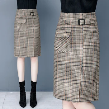 

2020 New Casual Woolen Skirt Women's High Waist Retro Plaid Skirt Woolen Skirt
