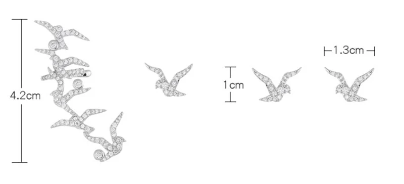 Модные 925 пробы серебро Циркон Чайка серьги-гвоздики в виде Птицы Ласточка животных серьги альпинист Для женщин свадебные Монако, ювелирные изделия