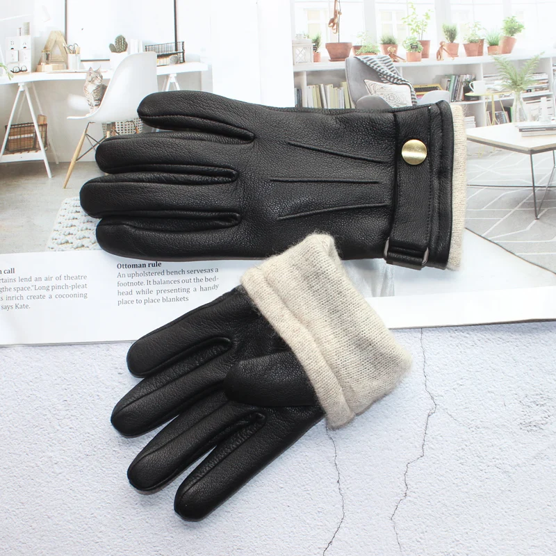 New men's deerskin gloves leather fashion bow-shaped retro autumn and winter driving and riding motorcycle warm gloves New men's deerskin gloves leather fashion bow-shaped retro autumn and winter driving and riding motorcycle warm gloves