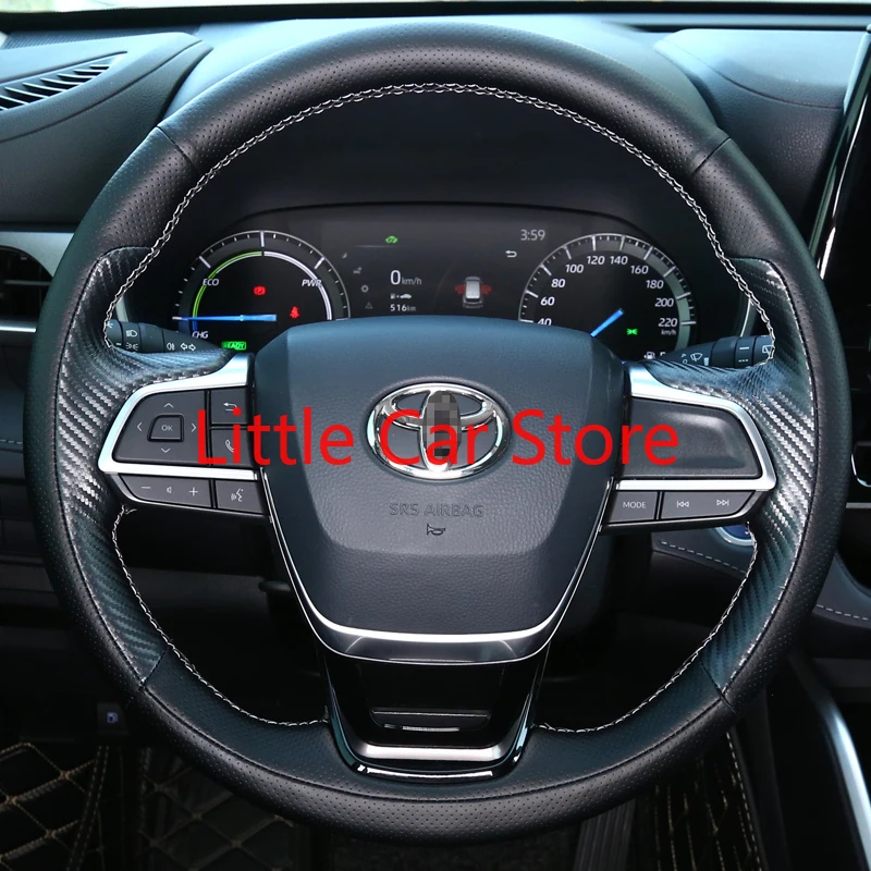 

For Toyota Highlander 2021-22 DIY Sew By Hand Top Black Leather Steering Wheel Cover Car Interior Accessories