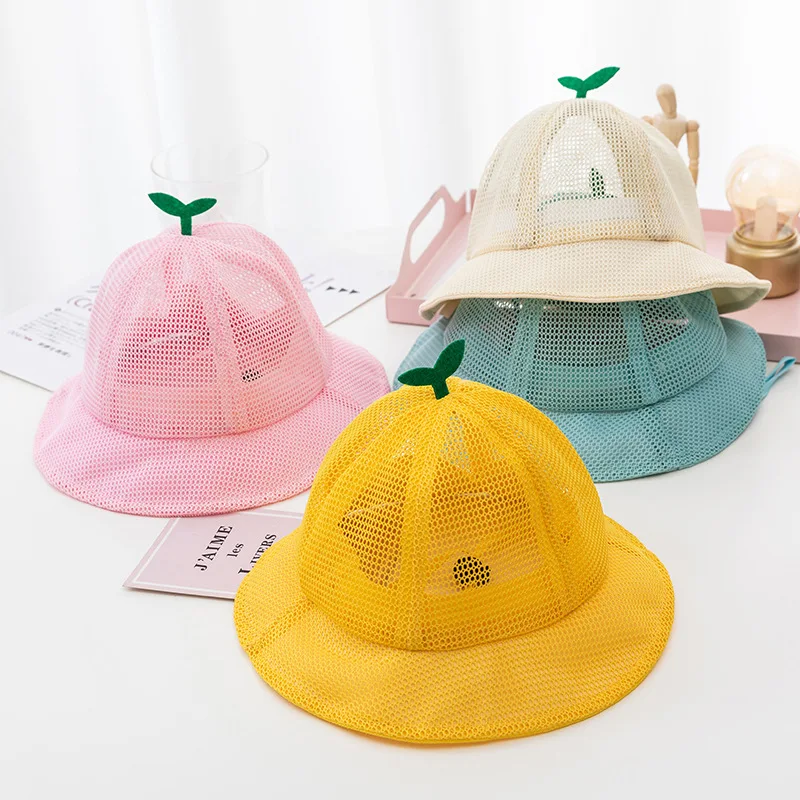 Cute Little Grass Baby Hat Summer Breathable Mesh Boys Girls Bucket Hat Solid Color Infant Toddler Sun Beach Cap Baby Accessories