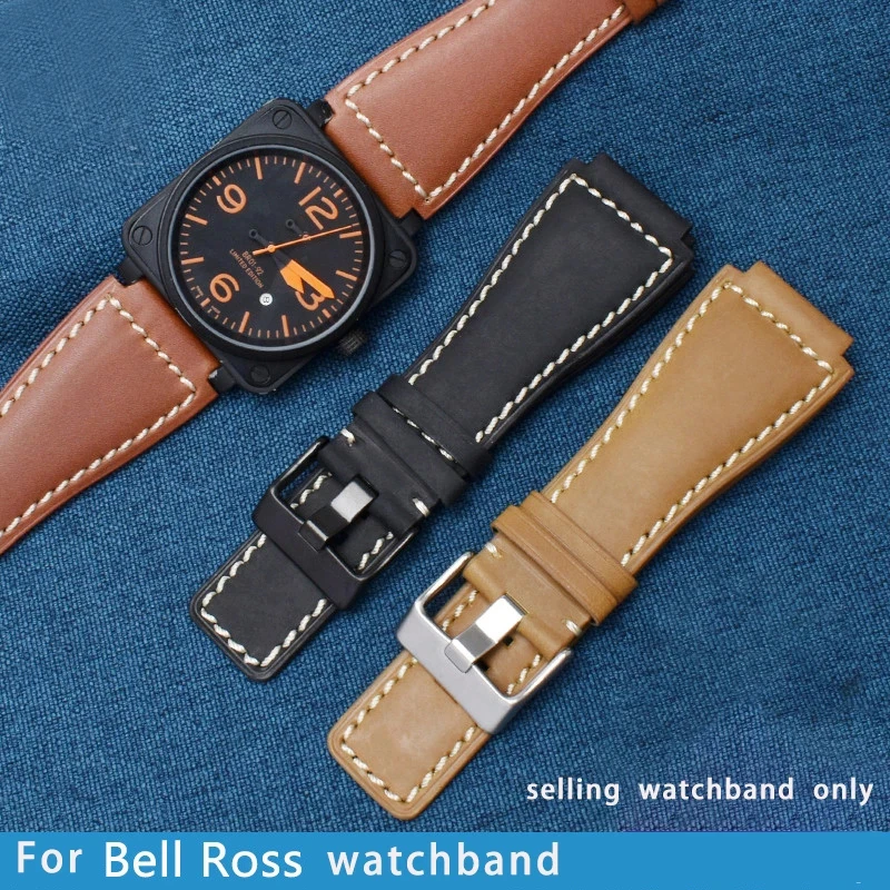 Cinturino In Vera Pelle Da Uomo Cinturino Per Bell & Ross B & R Cinturino In Br-03 Di Alta Qualità 24Mm Cinturino Convesso Cinturino + Strumento