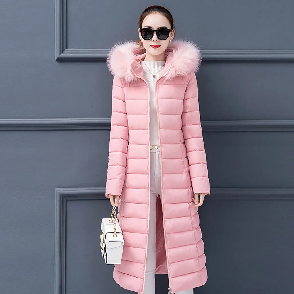 HSU Новая женская модная верхняя одежда Длинные куртки с хлопковой подкладкой пальто с капюшоном из искусственного меха с карманами Elegante Soprabito Лидер продаж