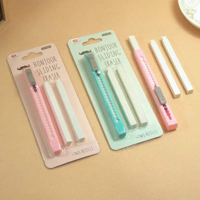 

1 Set Scalable Refills Eraser Knife Shape Rubber Eraser Set Have Two Refills Office School Supplies