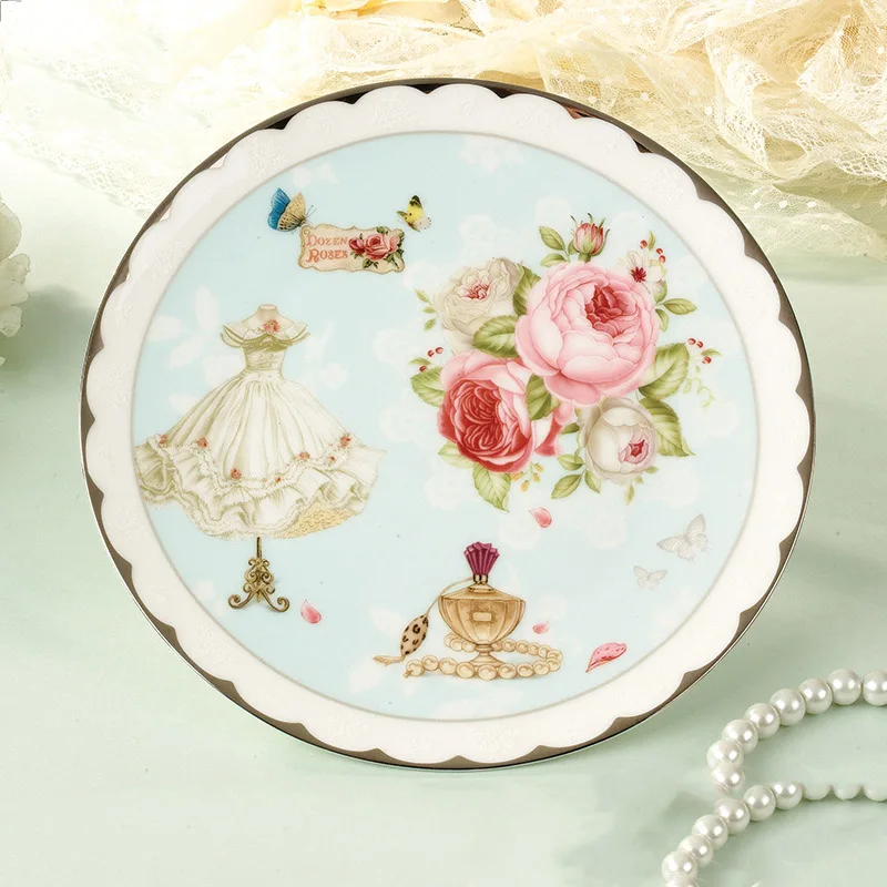 Bone China Plate Pink Food Dish, Round Tray, Vintage Style, Rose Design, Fast Flat, Steak Dish, Dinner Kithware, New, 1Pc