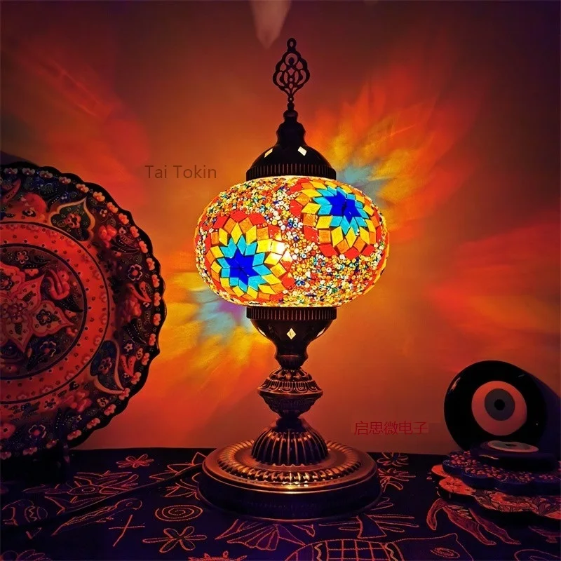 Big Size New Style  E14 Hand-inlaid glass mosaic bedroom living room decorative Table Lamps of Mediterranean style Turkish Lamps