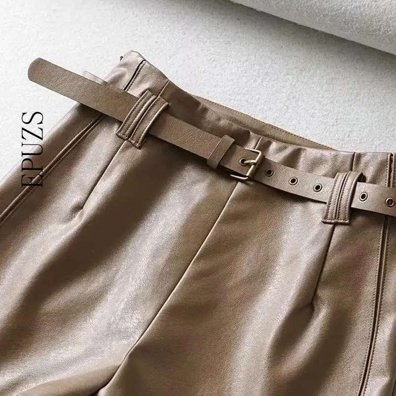 Модные черные кожаные шорты с поясом, женские короткие штаны с высокой талией, уличные сексуальные мини шорты, женские шорты