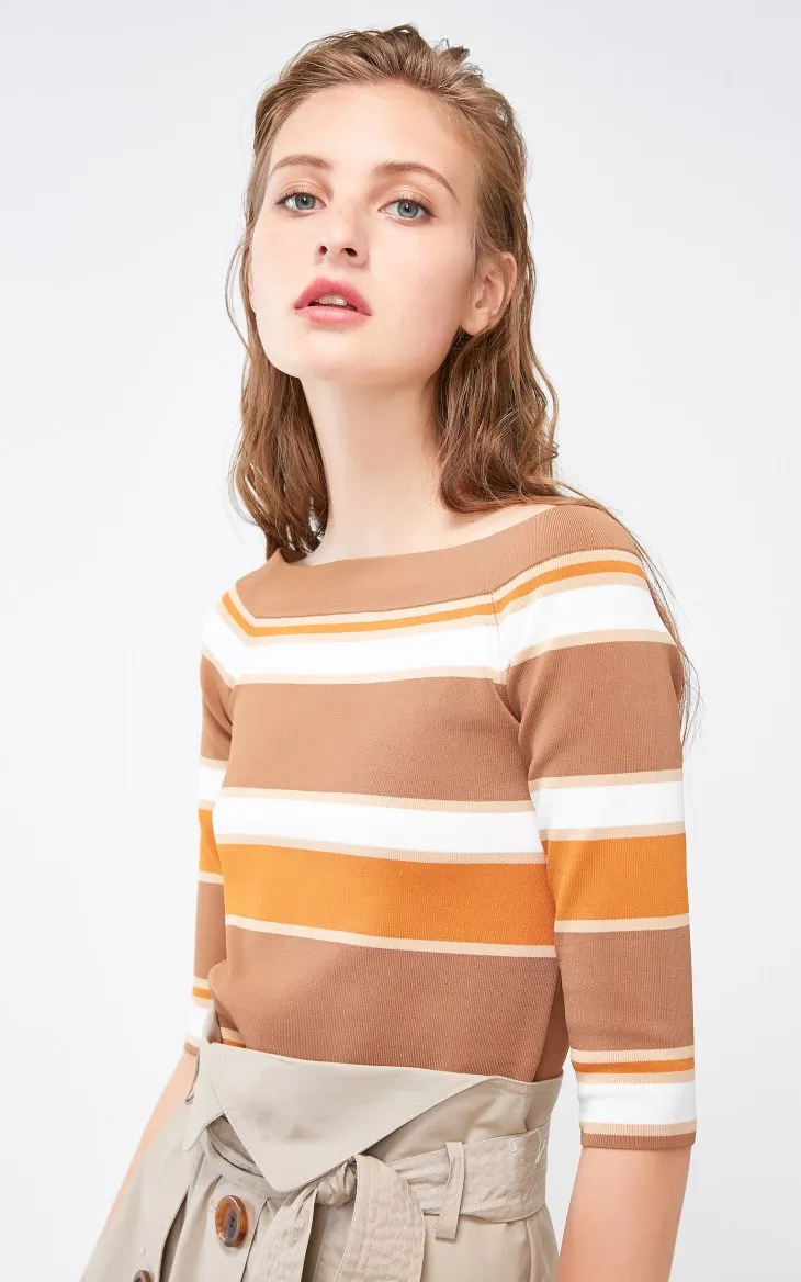 Vero Moda Женские полосатые с круглым вырезом облегающие трикотажные топы с рукавами 3/4 | 319124508