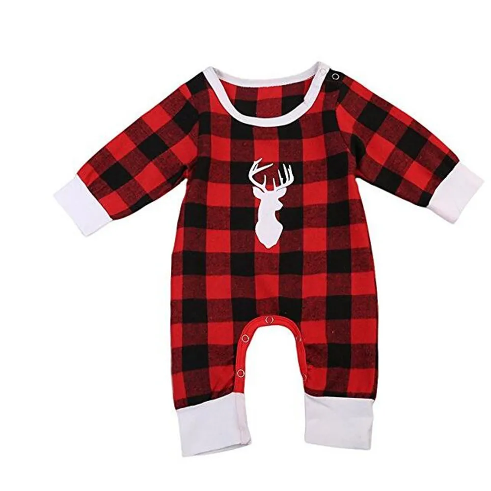 

Foreign Trade Childrenswear Autumn And Winter a Generation of Fat Christmas Clothes for Babies Reindeer Printed Onesie Plaid Rom