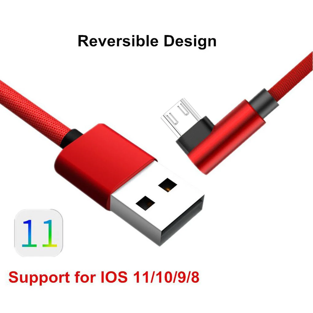 90 градусов Micro USB кабель для передачи данных Плетеный зарядный провод для samsung S7 S6 для Xiaomi для huawei