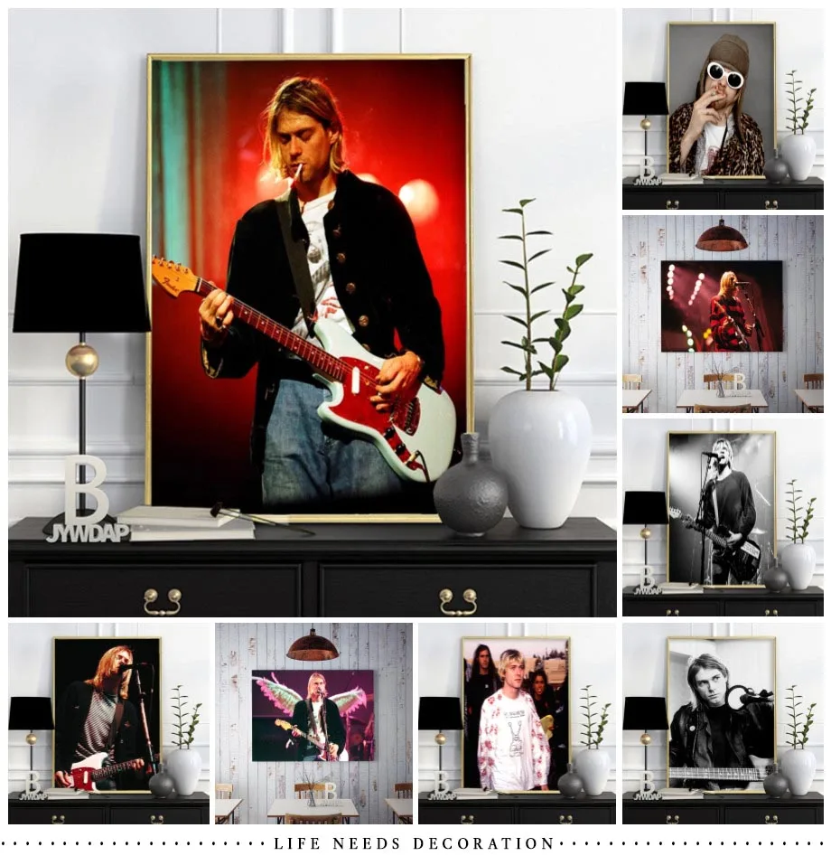 Avec Quel Guitariste Kurt Cobain Etait Il Dans La Photo Originale Kurt Cobain – groupe de musique Rock, chanteur de musique, affiche murale et  imprimés, peinture sur toile pour décoration de maison | AliExpress